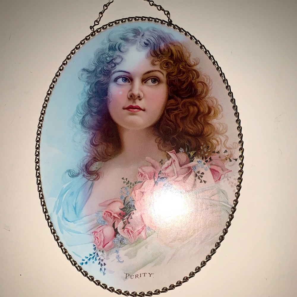 Vintage Oval Victorian Lady Purity Hanging Oval Picture